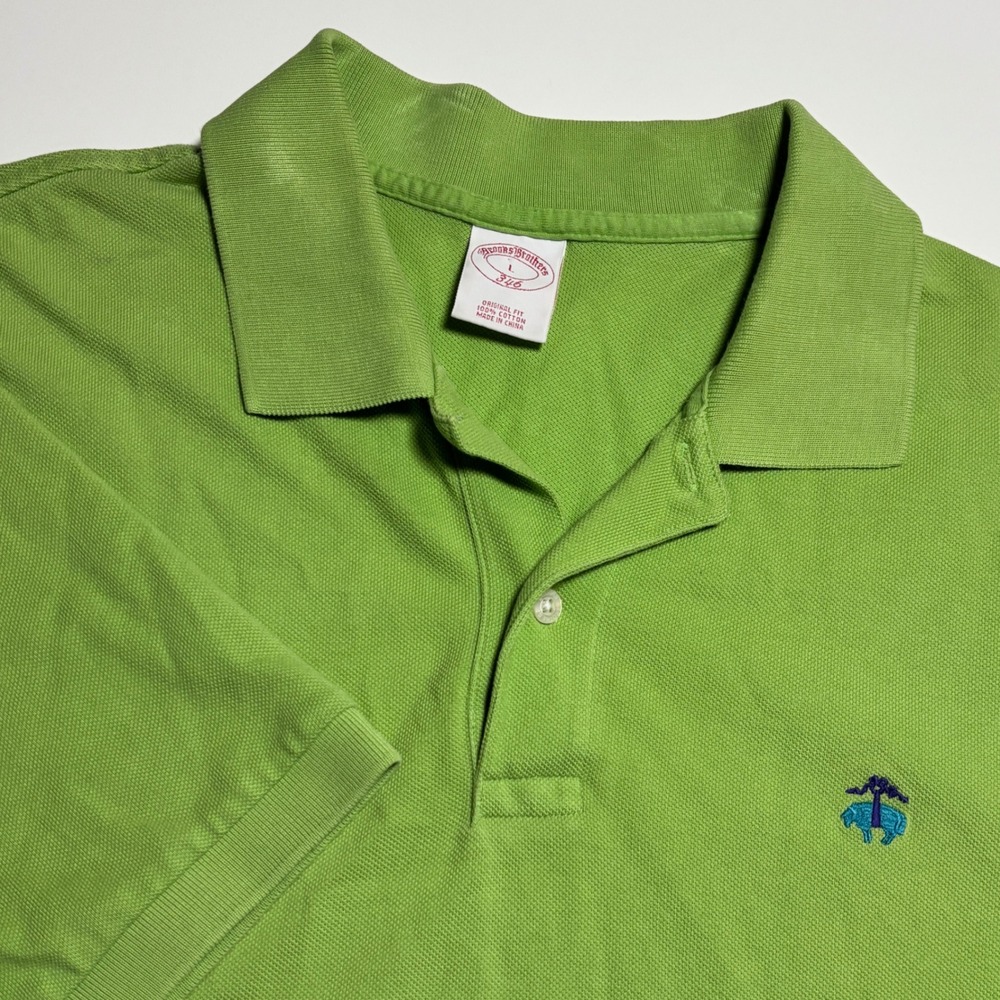 Brooks Brothers Original Fit Polo Shirt Lime‎ Green Mens L Cotton Pique Logo